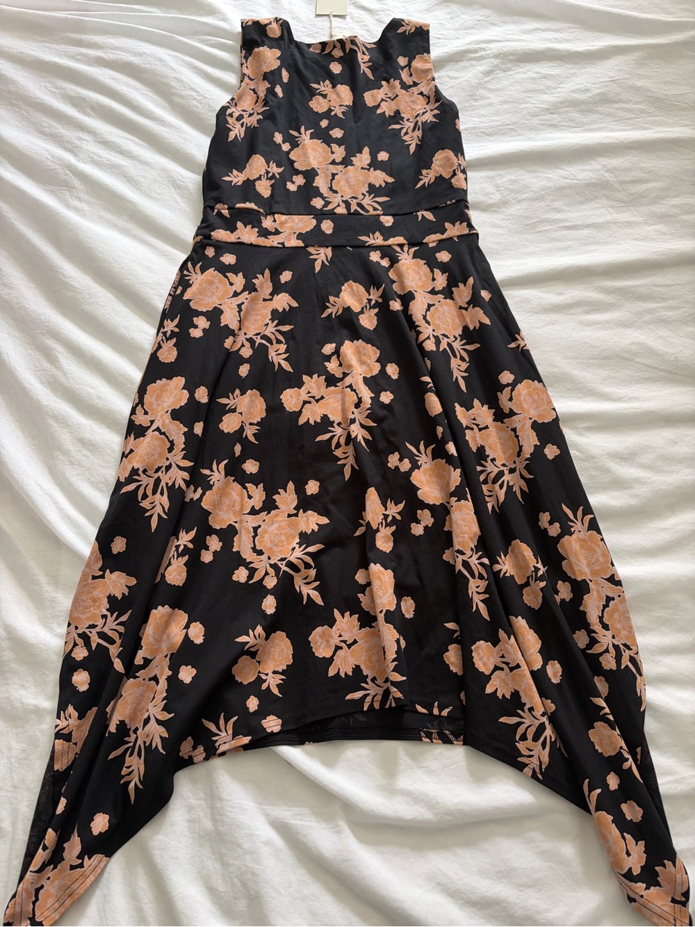 Pact Women’s Black Twilight Floral Fit & Flare Handkerchief Dress Large NWT - Picture 13 of 14